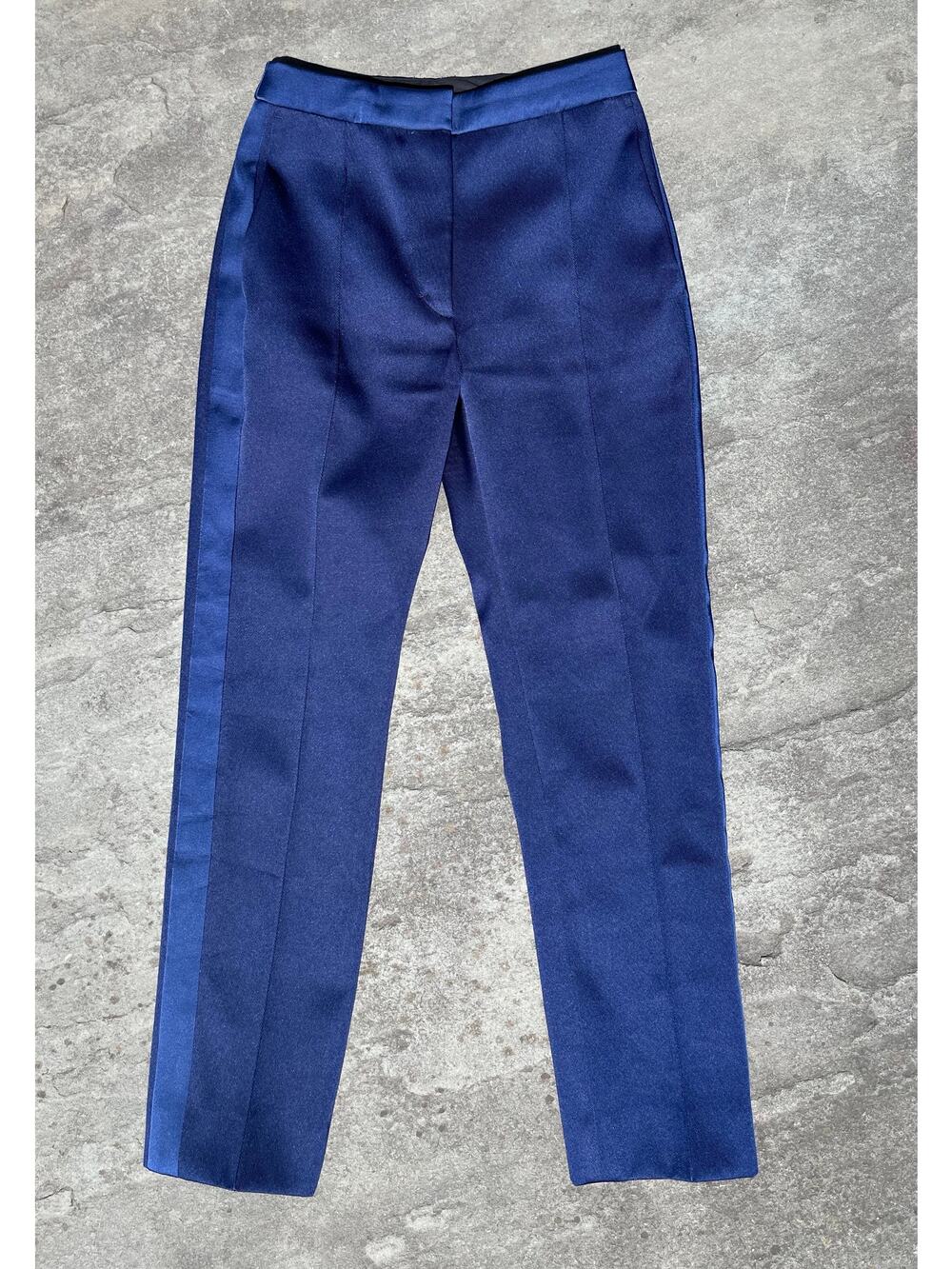 Sandro Smoky Navy Blue Satin Stripe Tuxedo Pants Trousers Tailored Size XXS ✨